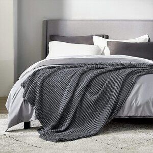 Cotton Waffle Weave Bamboo Blanket King Size Gray Soft Lightweight Bed Blanket
